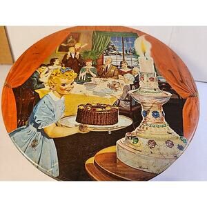 Vintage Christmas Tin Litho Cookie Container Little Miss Sunbeam